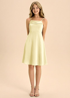 Azazie Anselie Junior Linia A Pofałdowany Satyna elastyczna Mini Młodsza druhna Sukienka image5