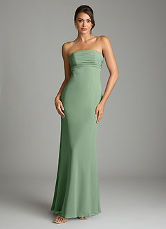 Azazie Saylor Vestidos de damas de honor Vestido de Matcha de Gasa de Corte Sirena con Sin tirantes image3