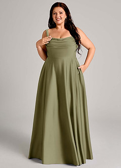 Azazie Shaude Bridesmaid Dresses Pistachio A-Line Pleated Stretch Satin Dress image11