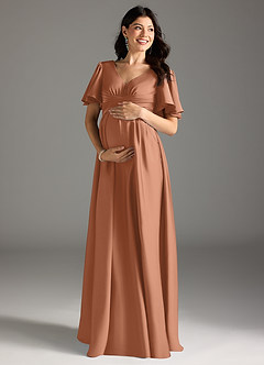 Azazie Verna vestidos de dama de honor de maternidad Vestido de Corte En A Volante Hasta el suelo Satén Elástico image3