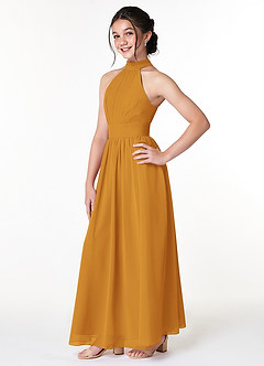 Azazie Iman Junior Butterscotch A-Line Pleated Chiffon Dress image3