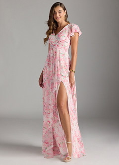 Azazie Omari Bridesmaid Dresses Abstract Watercolor Floral A-Line Chiffon Dress image5