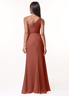 Azazie Liza Jurken voor bruidsmeisjes Jurk van Chiffon met Zeemeermin One-Shoulder Kastanjebruin image2