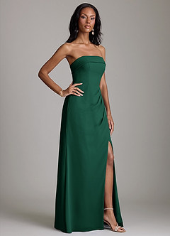 Azazie Aretha Bridesmaid Dresses Emerald A-Line Strapless Chiffon Dress image5