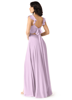 Azazie Everett Bridesmaid Dresses Frosted Lilac A-Line V-neck Ruched Chiffon Dress image2