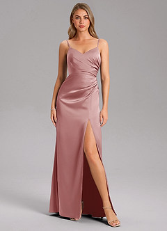 Azazie Azuree Bridesmaid Dresses Dusty Rose A-Line Pleated Stretch Satin Dress image6