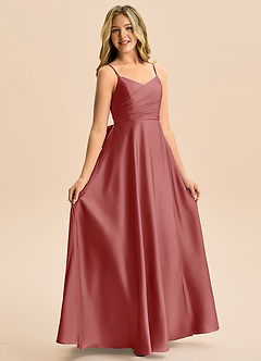 Azazie Rumi Junior Klä av A-Line i Stretch Satin Plisserad image5