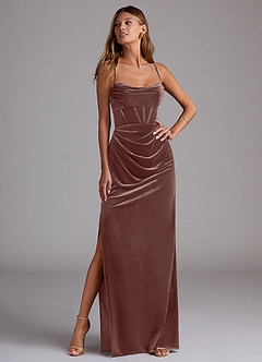 Azazie Mai Bridesmaid Dresses Espresso Sheath Sweetheart Neckline Velvet Dress image4