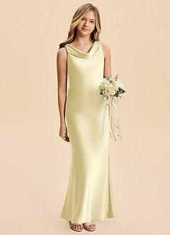 Azazie Rylina Junior Vestido de Sorbete De Limón de Satén Elástico de Corte Sirena image3