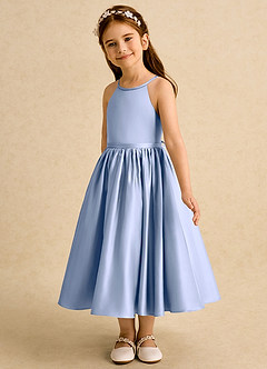 Azazie Indi Flower Girl Dresses Ice A-Line Bow Matte Satin Dress image7