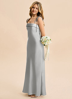 Azazie Willa Junior Silver A-Line Bow Stretch Satin Dress image3