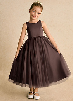 Azazie Solia Robe Demoiselle D'honneur Fillette Robe Princesse en Tulle Arc Ganache image5