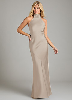 Azazie Velli Bridesmaid Dresses Frost Mermaid High Neck Stretch Satin Dress image3
