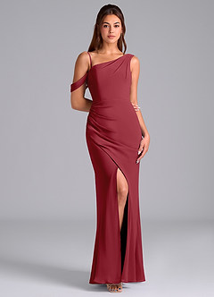 Azazie Madelyn Brautjungfernkleider Wandelbar Meerjungfrau-Linie One-Shoulder Chiffon Kleid Granatapfelrot image3