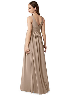 Azazie Yetta Maternity Bridesmaid Dresses A-Line V-Neck Gathered Chiffon Floor-Length Dress image5