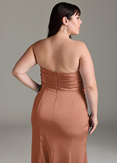 Azazie Yola Bridesmaid Dresses Bronzer Sheath V-Neck Pleated Stretch Satin Convertible Dress image15