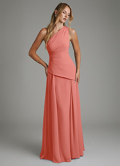 Azazie Holly Bridesmaid Dresses Salmon Pink A-Line Corset Chiffon Dress image3