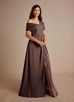 Azazie Milton Mère de la mariée Robes Robe Trapèze en Satin extensible Plissée Ganache image11