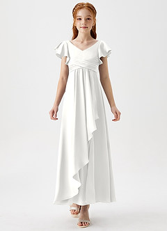 Azazie Omari Junior White A-Line Pleated Stretch Satin Dress image5