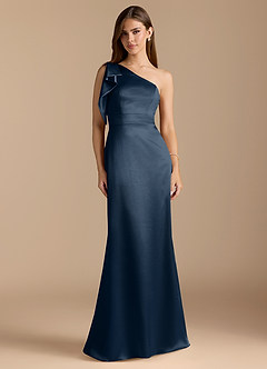 Azazie Rinna Brautjungfernkleider Meerjungfrau-Linie Gestreift Metallischer Satin Kleid Dunkelmarine image1