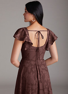 Azazie Bondi Bridesmaid Dresses Espresso A-Line Ruched Floral Burnout Dress image2
