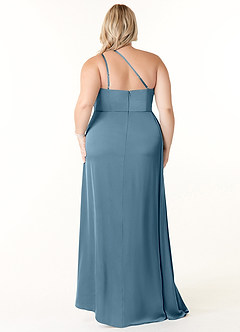 Azazie Maron Bridesmaid Dresses Bermuda A-Line One Shoulder Stretch Satin Dress image8