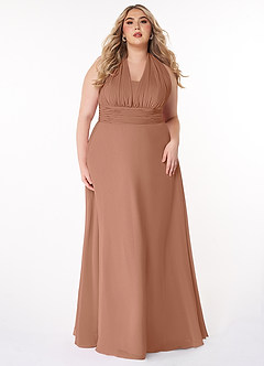 Azazie Fifi Robes de demoiselle d'honneur Robe Trapèze Convertible en Mousseline de soie Sans bretelle Bronze image12