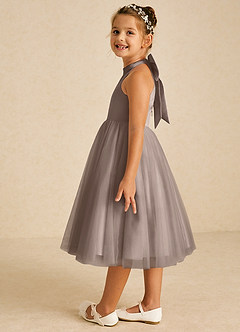 Azazie Dora vestidos de niña de las flores Vestido de Gris Pardo de Tul de Corte En A con Lazo image4
