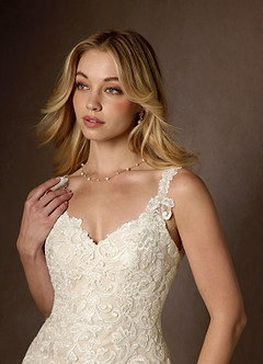 Azazie Poppy Wedding Dresses Diamond White Champagne Mermaid Sequins Tulle Dress image5