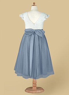 Azazie Vetty Flower Girl Dresses Ivory Dusty Blue A-Line Lace Tulle Dress image13