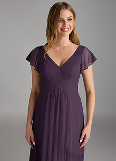 Azazie Omari Bridesmaid Dresses Plum A-Line Mesh Dress image3
