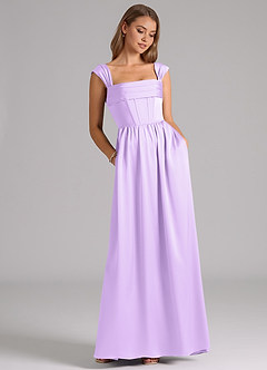 Azazie Hattie Bridesmaid Dresses Lilac A-Line Corset Stretch Satin Dress image3