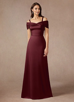 Azazie Amelia Mother of the Bride Dresses Cabernet A-Line Off the Shoulder Stretch Satin Dress image5