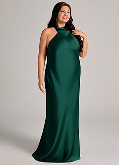 Azazie Velli Bridesmaid Dresses Emerald Mermaid High Neck Stretch Satin Dress image5
