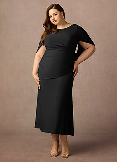 Azazie Bellona Moeder van de bruid jurken Kolom Jurk van Luxe gebreid Boothals Zwart image8