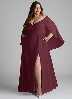 Azazie Cienna Bridesmaid Dresses Cabernet A-Line Off the Shoulder Chiffon Dress image9