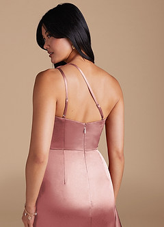 Azazie Latrice Brautjungfernkleider Etui One-Shoulder Metallischer Satin Kleid Altrosa image4