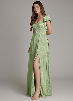 Azazie Keya Brudtärnklänningar Klä av A-Linje i Jacquard Rynkad Salviagrön Jacquard image6