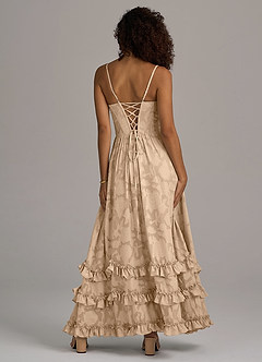 Azazie Lettie Bridesmaid Dresses Champagne A-Line Corset Floral Burnout Dress image6