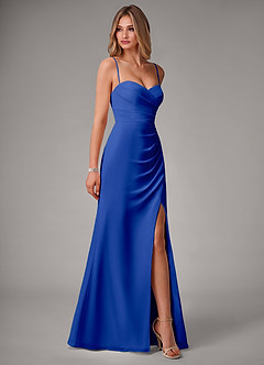 Azazie Haisley Bridesmaid Dresses Royal Blue Sheath Off the Shoulder Chiffon Convertible Dress image6