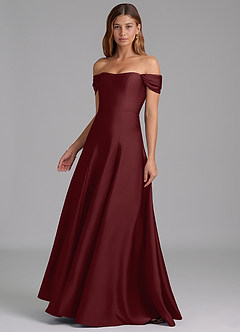 Azazie Seriana Brautjungfernkleider Wandelbar A-Linie Schulterfrei Stretch-Satin Kleid Cabernetrot image3