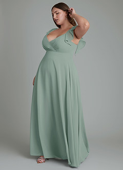 Azazie Leilani Bridesmaid Dresses Silver Sage A-Line Pleated Chiffon Dress image6