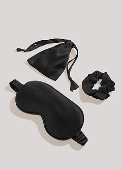 front Set bestaande uit een satijnen haarelastiekje en een oogmasker.