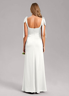 Azazie Frostine Vestidos de damas de honor Vestido de Blanco de Satén Elástico de Corte en A con Lazo image8