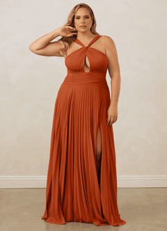 Christian Siriano Bridal for Azazie 1009 Bridesmaid Dresses Burnt Orange A-Line Pleated Chiffon Dress image11