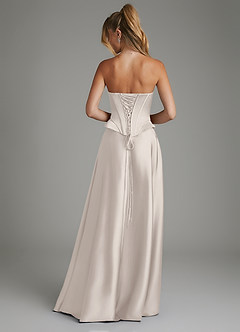 Azazie Amina Robes de demoiselle d'honneur Robe Trapèze en Satin extensible Corset Albâtre Blanc image2