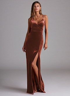 Azazie Becca Robes de demoiselle d'honneur Robe Fourreau en velours Terracotta image1
