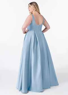 Azazie Neve Bridesmaid Dresses Powder Blue Ball-Gown with Pockets Stretch Satin Dress image8