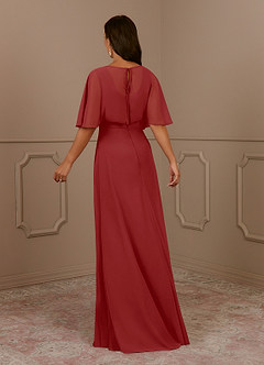 Azazie Oksana Mother of the Bride Dresses Rust A-Line V-Neck Pleated Chiffon Dress image3