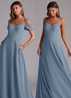 Azazie Marley Bridesmaid Dresses Dusty Blue A-Line Off the Shoulder Chiffon Convertible Dress image7